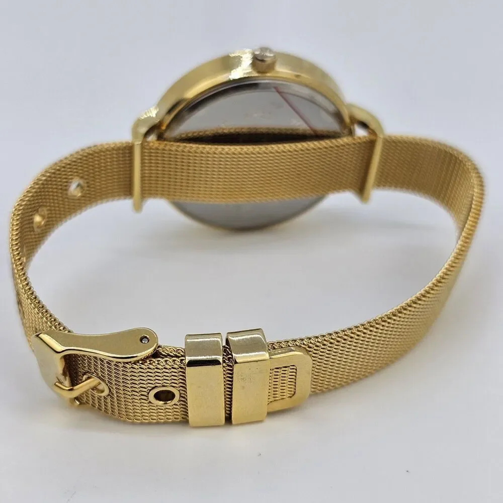 Issac Mizrahi Live Women's Watch 36MM Gray Dial Gold Case Mesh‎ Band New Battery